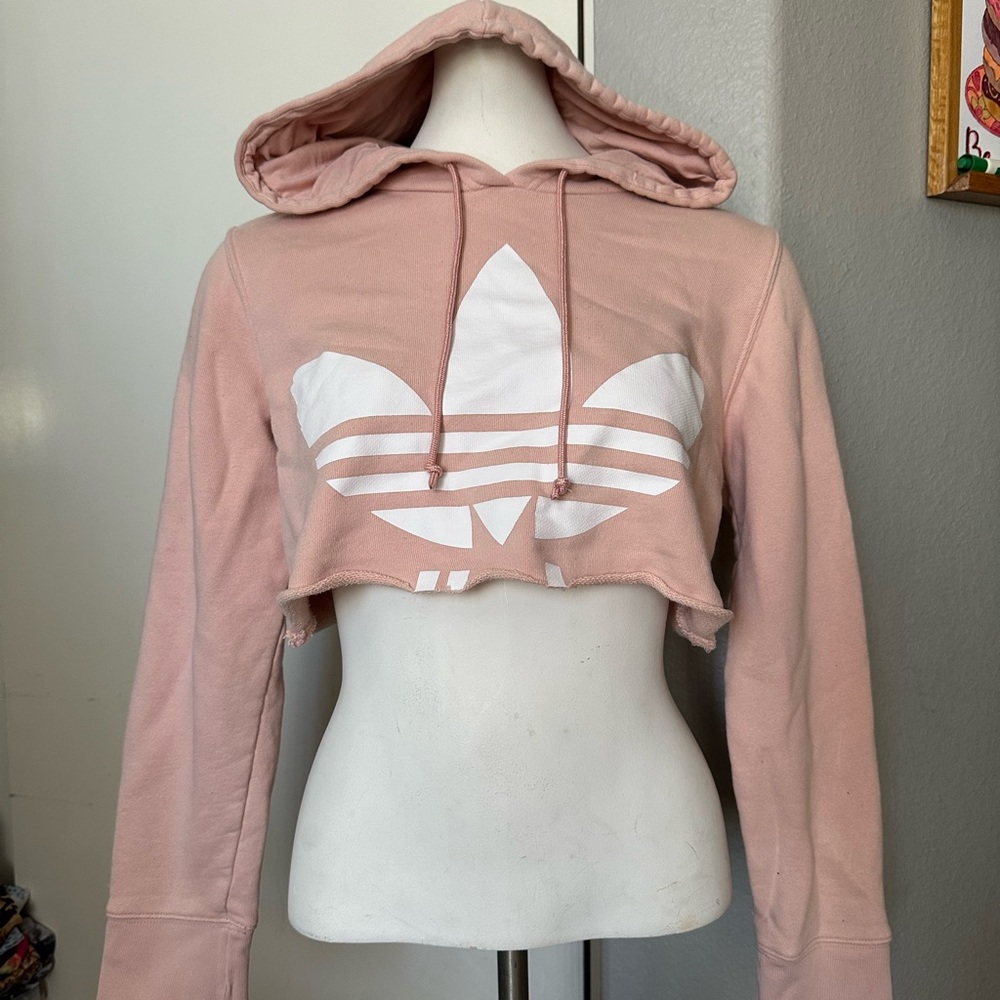 Adidas Cropped Raw Hem Hoodie